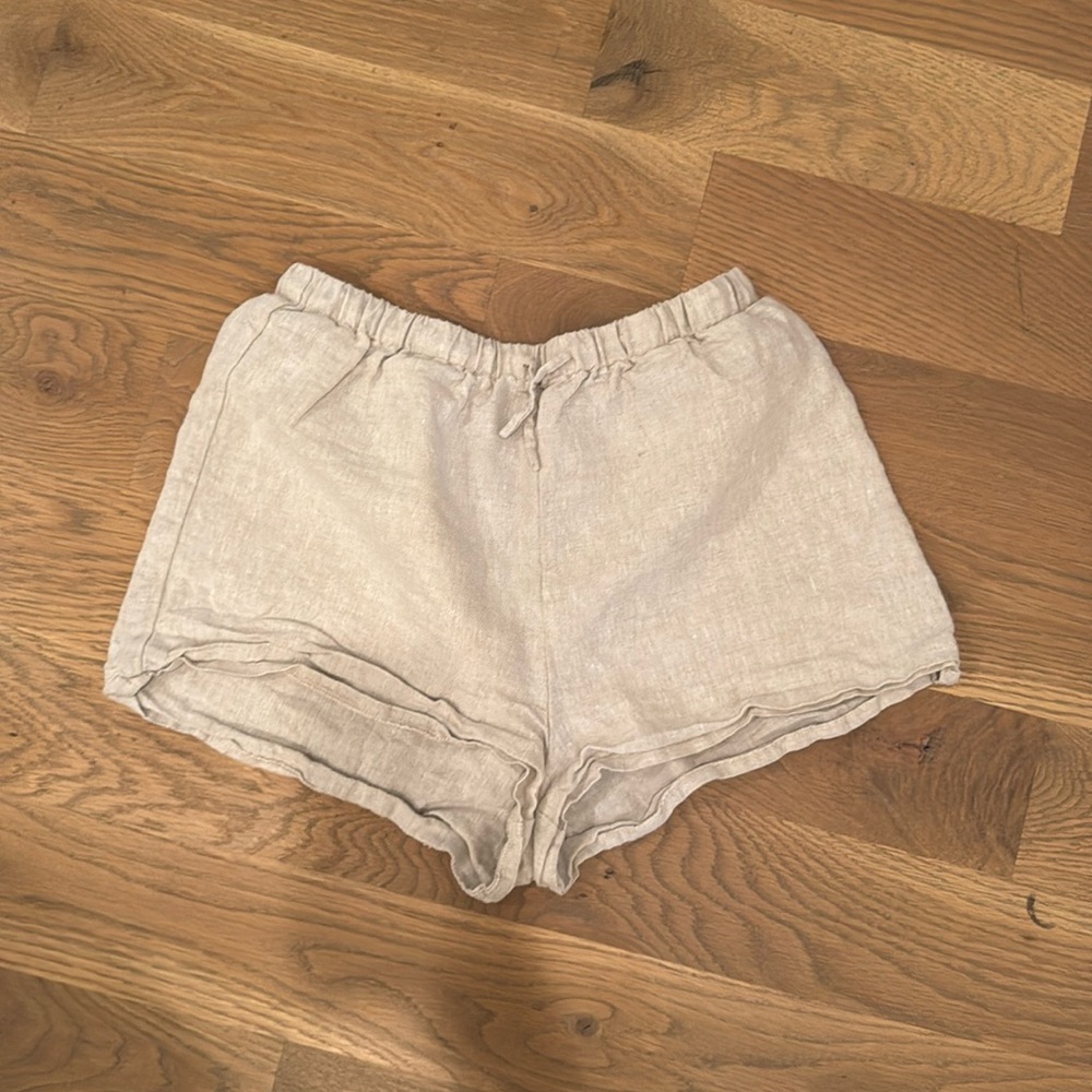 Reformation 100% Linen Shorts Women's Medium Cream Beige Summer Tie Waist Light